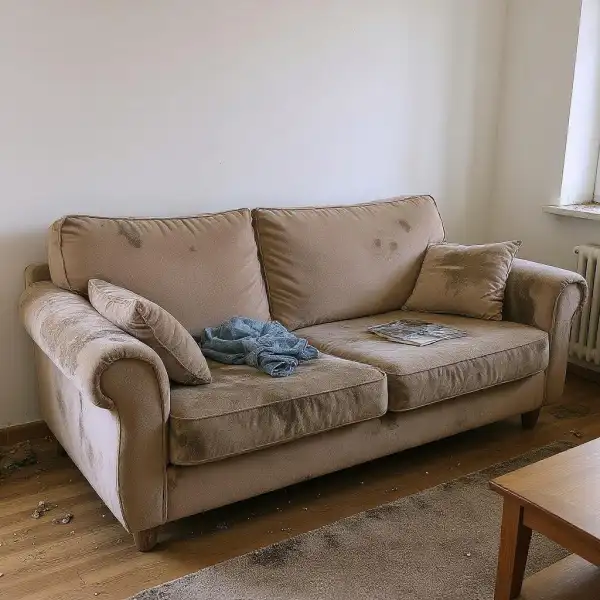 Чистка велюрового дивана в квартире - до уборки